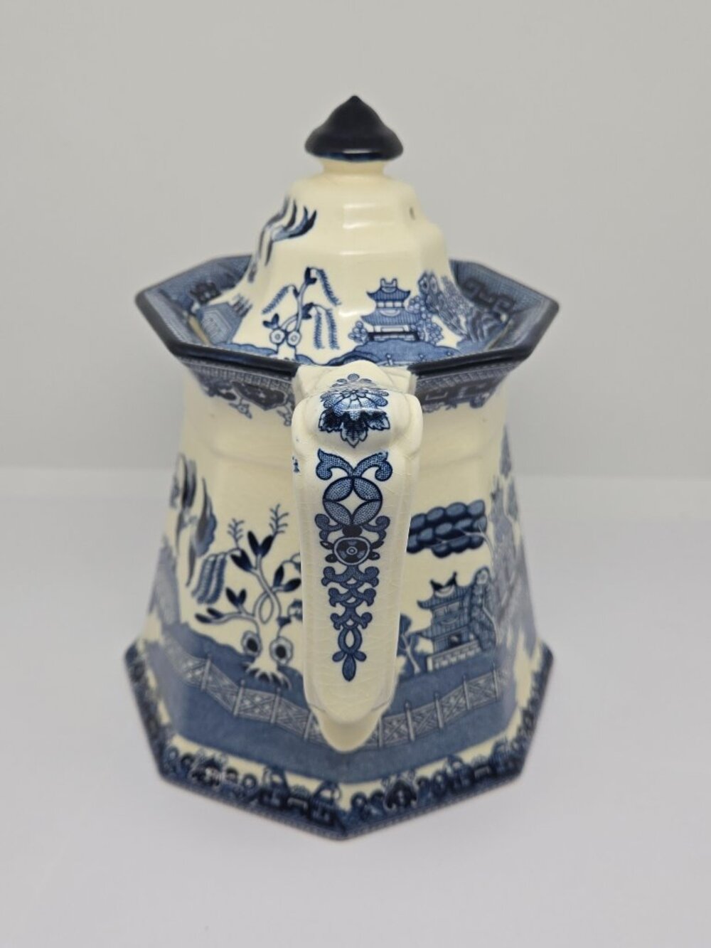 E&C Challinor Ironstone Willow Modern Production Ceramic Teapot, Blue and White - Picture 2 of 16